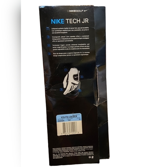 NIB - Youth Golf Glove - Nike Tech JR - Left 18 cm M White / Black - Picture 2 of 2